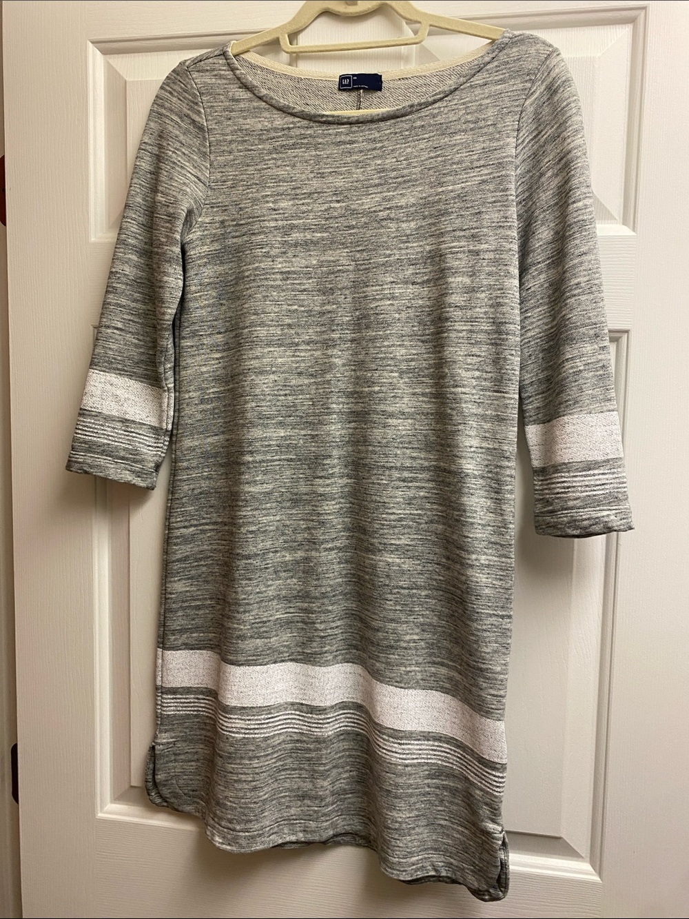 GAP Heather Gray Midi Shift Dress with White Stripe Accents - XS